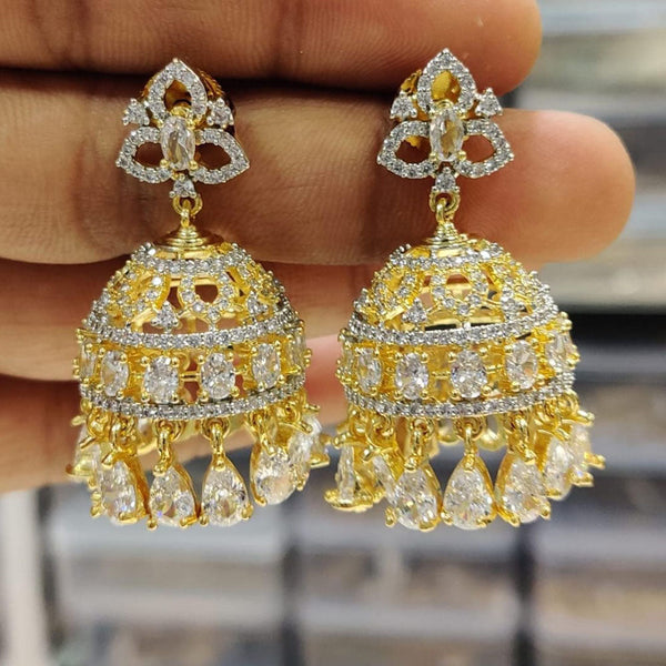 Kavita Art Gold Plated American Diamond Jhumki Earrings