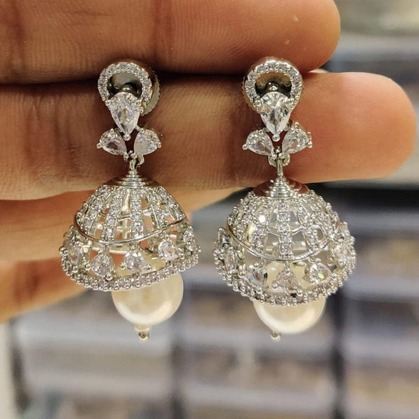 Kavita Art Silver Plated American Diamond Jhumki Earrings