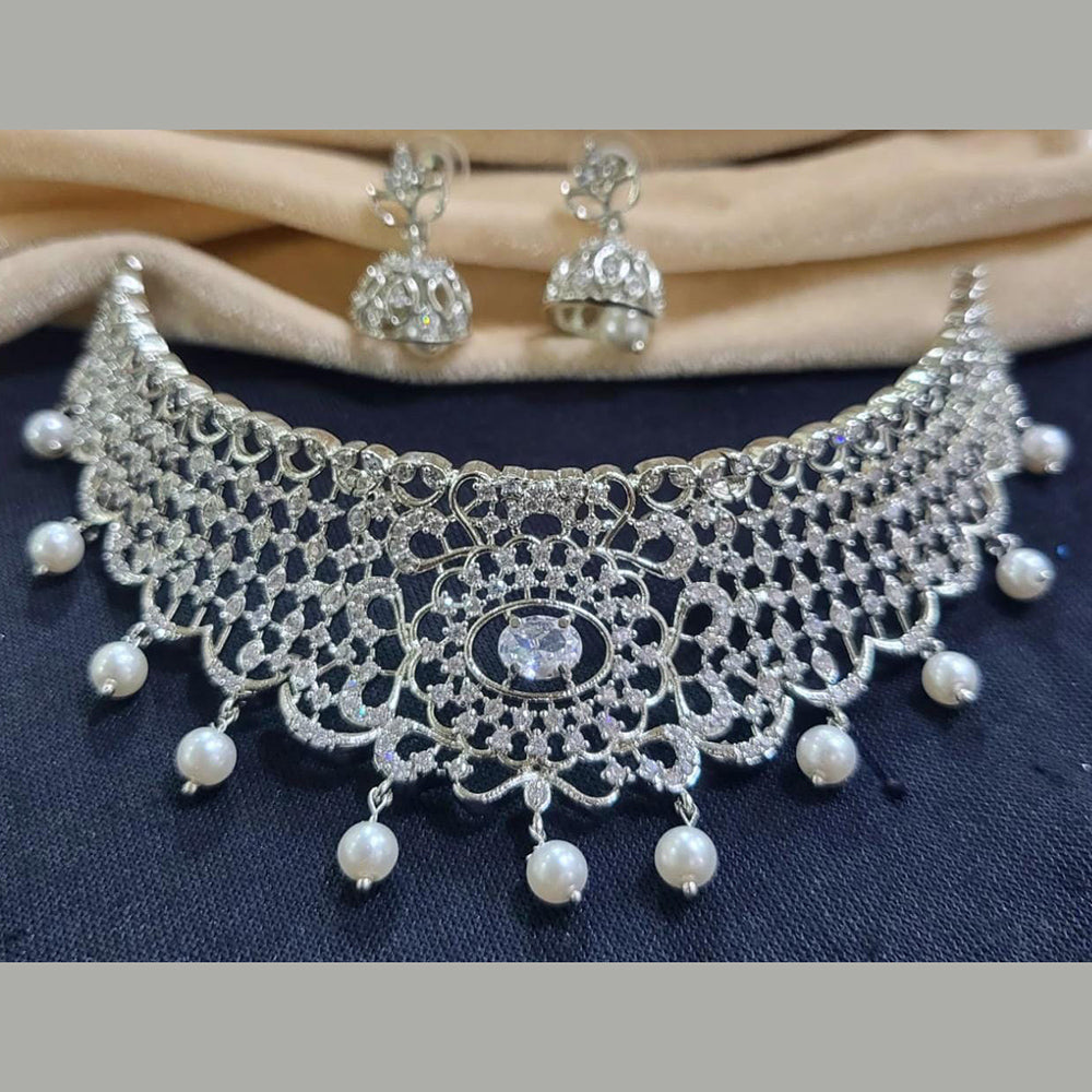 Kavita Art Silver Plated American Diamond Choker Necklace Set