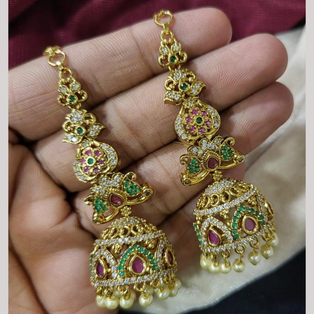 Kavita Art Gold Plated American Diamond Kanchain Jhumki Earrings