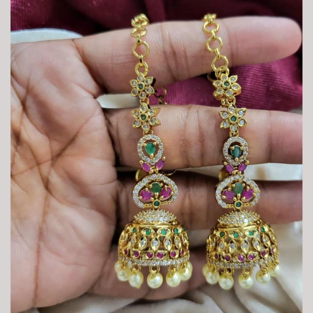 Kavita Art Gold Plated American Diamond Kanchain Jhumki Earrings