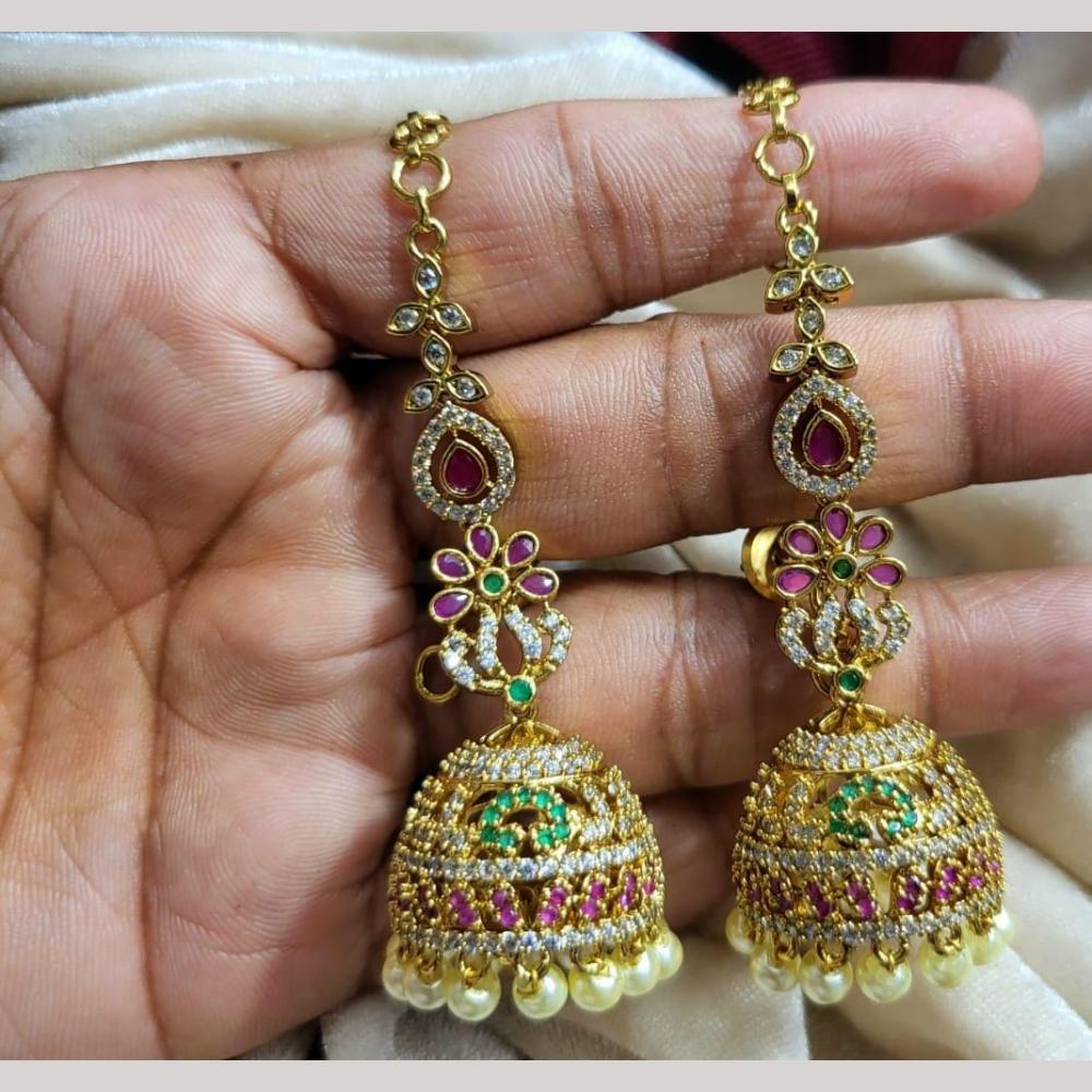 Kavita Art Gold Plated American Diamond Kanchain Jhumki Earrings