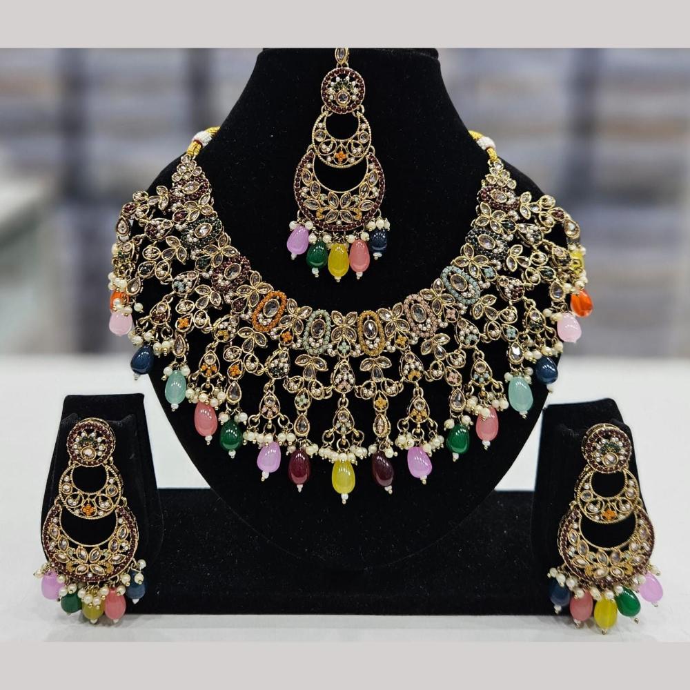 Kavita Art Gold Plated Crystal Stone And Beads Necklace Set