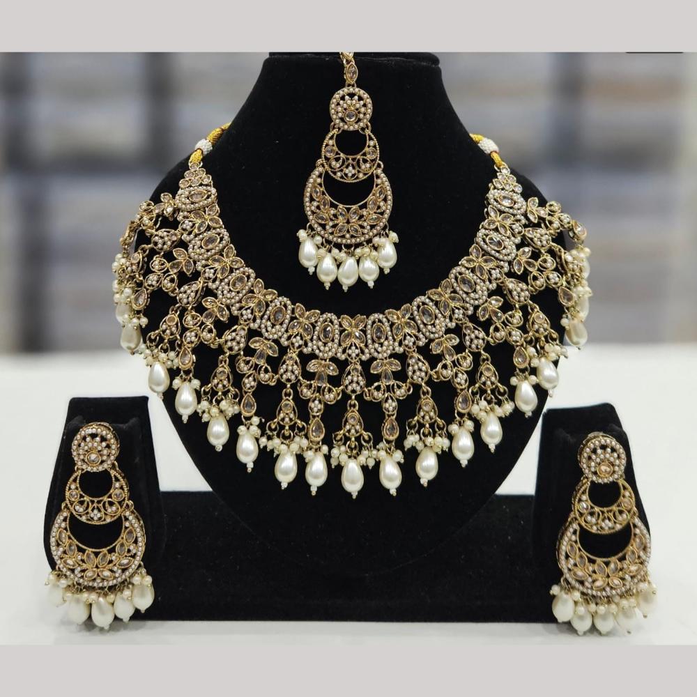 Kavita Art Gold Plated Crystal Stone And Beads Necklace Set