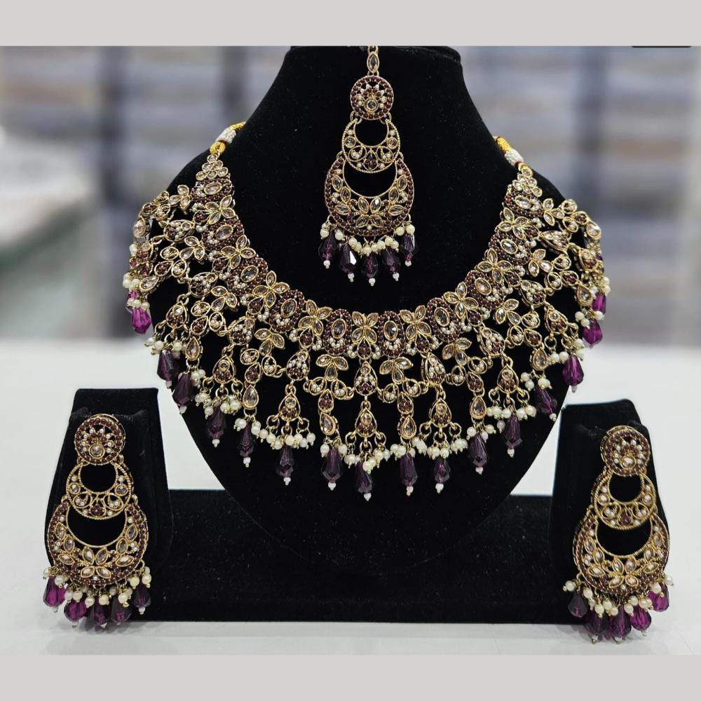 Kavita Art Gold Plated Crystal Stone And Beads Necklace Set