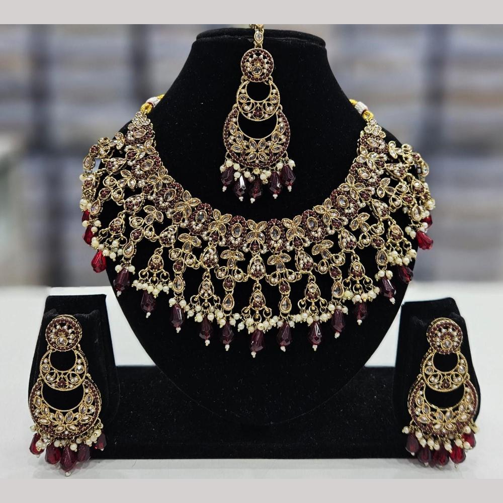 Kavita Art Gold Plated Crystal Stone And Beads Necklace Set