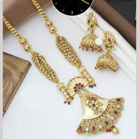 Kavita Art Gold Plated Pota Stone And Pearls Long Necklace Set