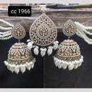 Kavita Art Gold Plated Crystal Stone And Beads Kan Chain Jhumki Earrings With Maangtikka