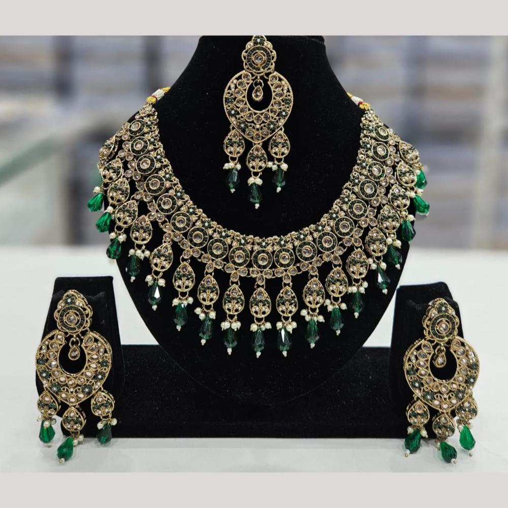 Kavita Art Gold Plated Crystal Stone And Beads Necklace Set