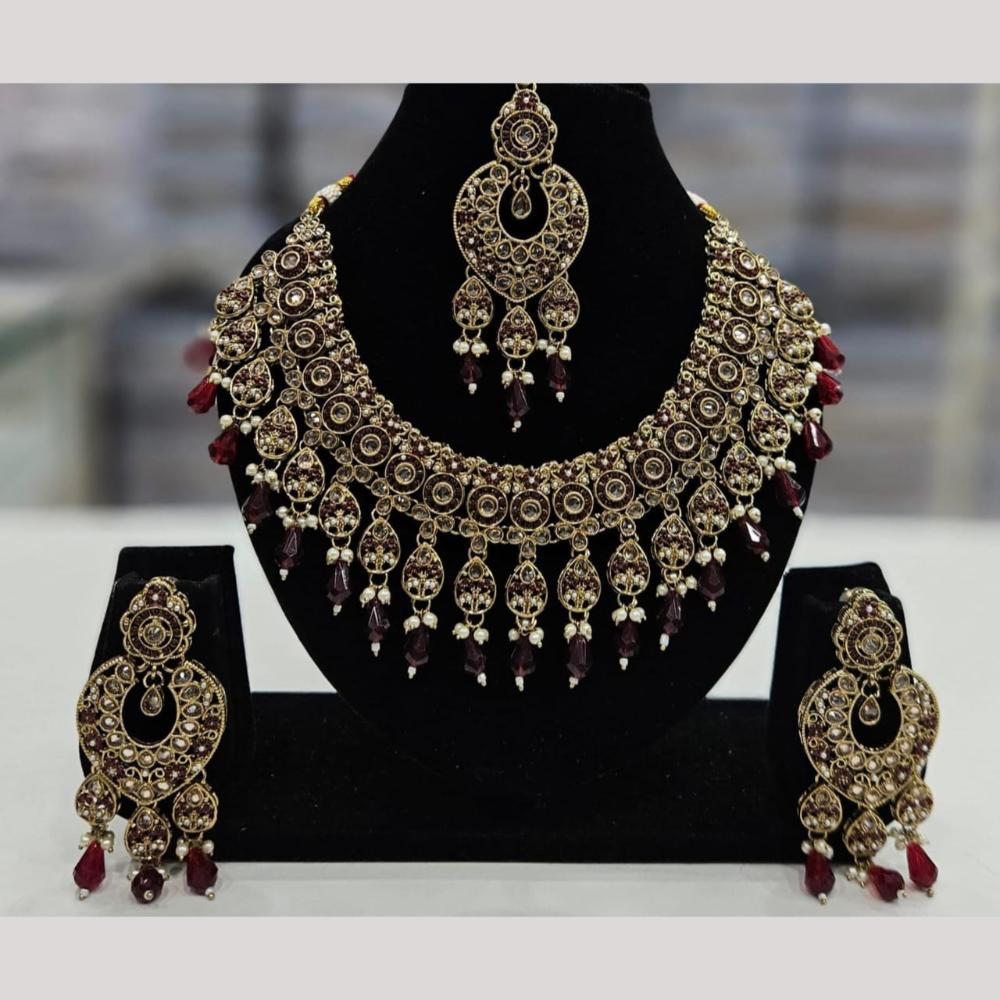 Kavita Art Gold Plated Crystal Stone And Beads Necklace Set
