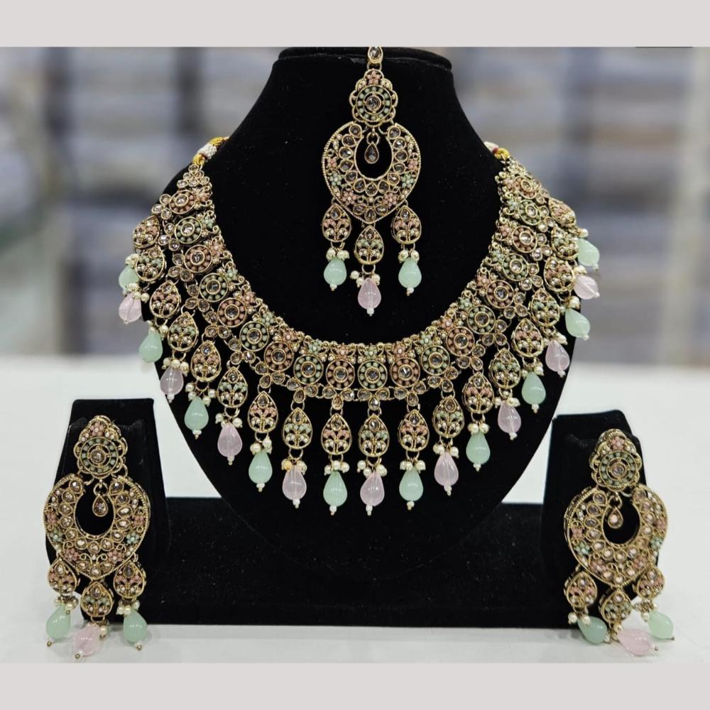 Kavita Art Gold Plated Crystal Stone And Beads Necklace Set