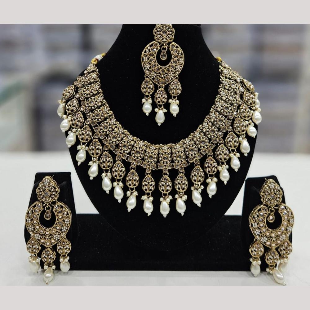 Kavita Art Gold Plated Crystal Stone And Beads Necklace Set
