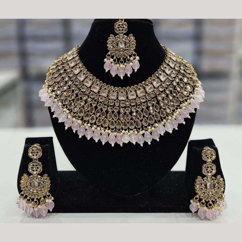Kavita Art Gold Plated Crystal Stone And Beads Necklace Set