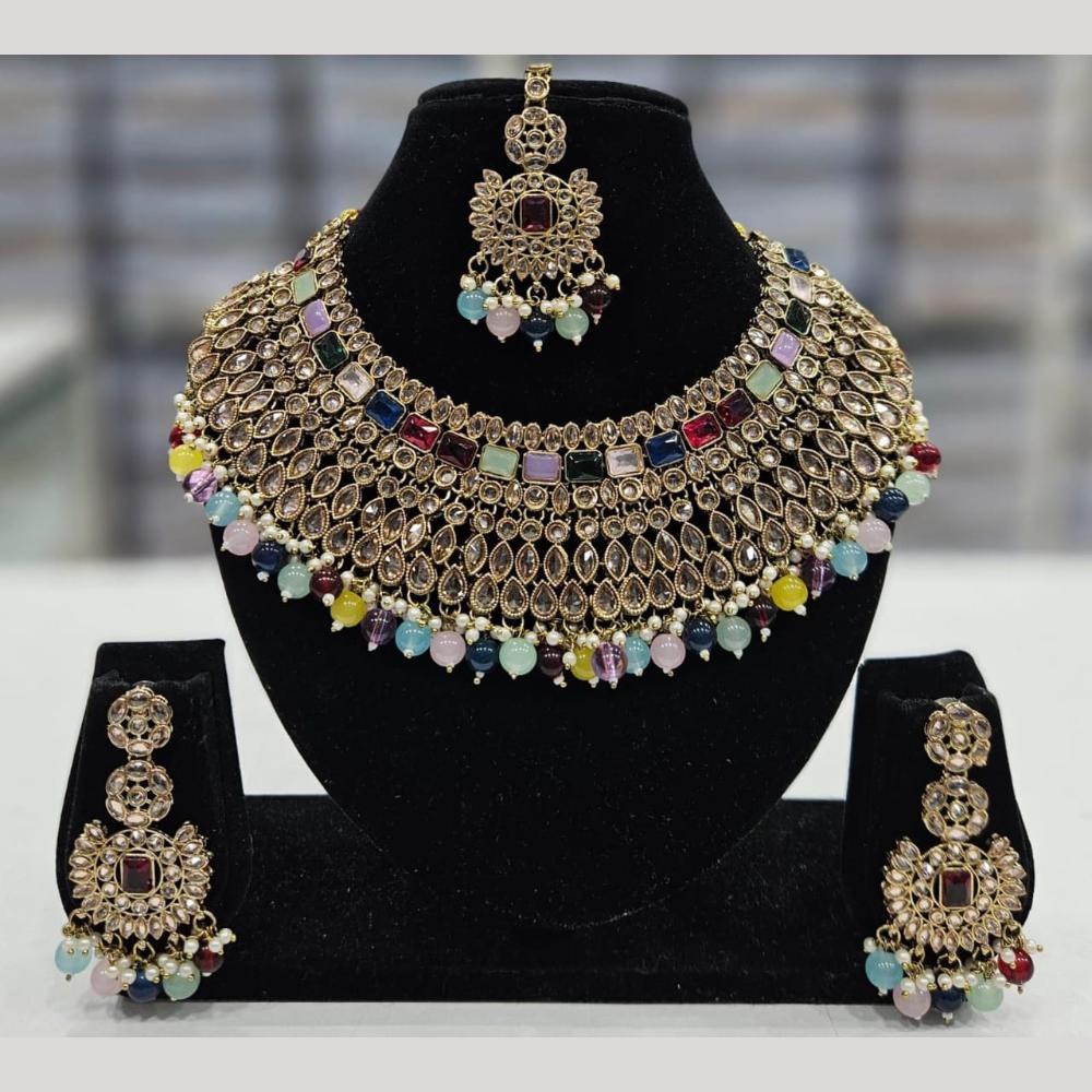 Kavita Art Gold Plated Crystal Stone And Beads Necklace Set