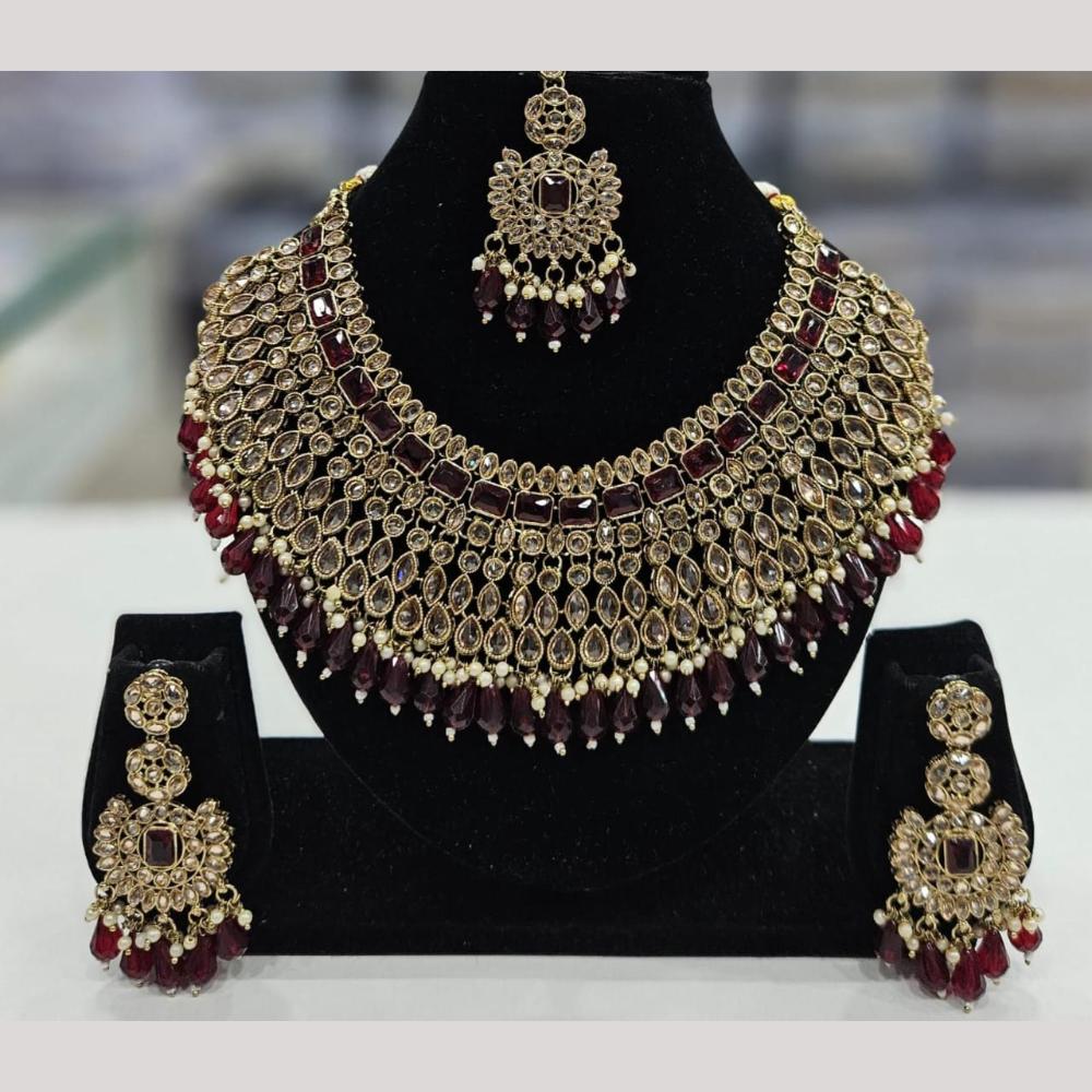 Kavita Art Gold Plated Crystal Stone And Beads Necklace Set
