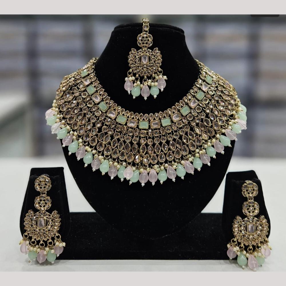 Kavita Art Gold Plated Crystal Stone And Beads Necklace Set