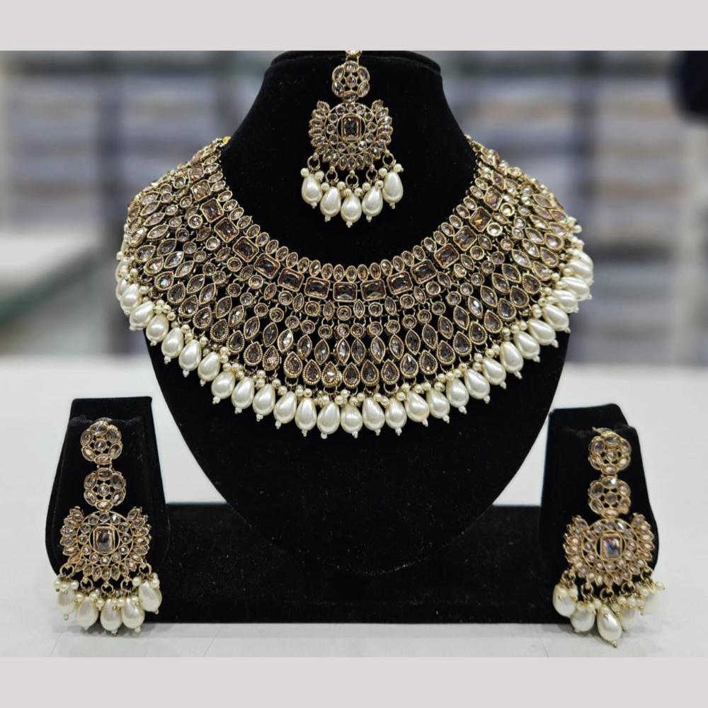 Kavita Art Gold Plated Crystal Stone And Beads Necklace Set