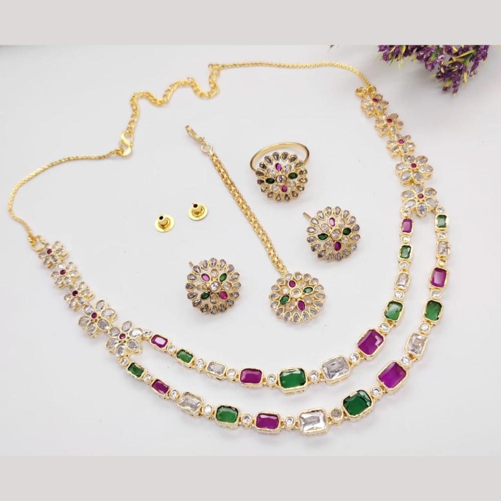Kavita Art Gold Plated Pota Stone Necklace Set
