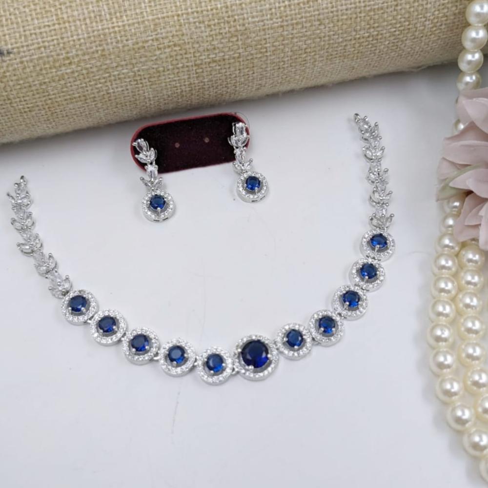 Kavita Art Silver Plated  Adorned with Sparkling American Diamonds Necklace Set