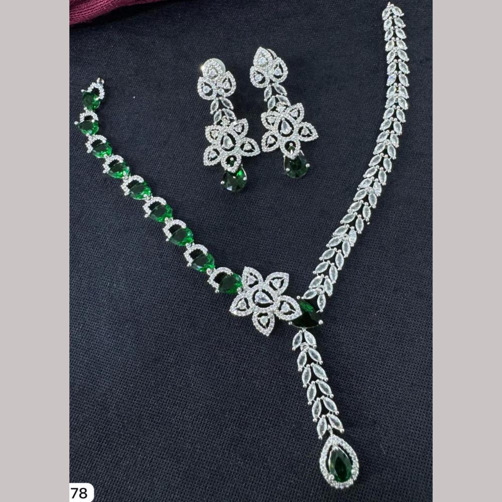 Kavita Art Silver Plated  Adorned with Sparkling American Diamonds Necklace Set