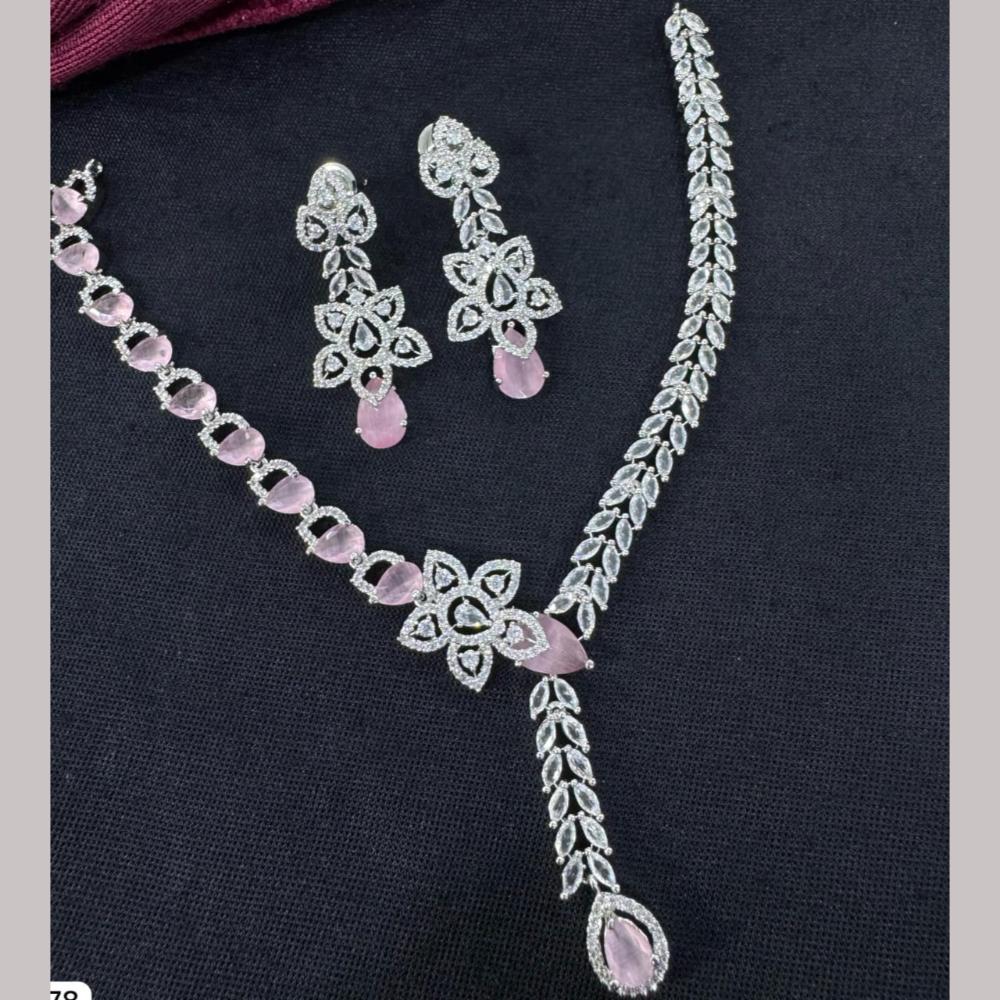 Kavita Art Silver Plated  Adorned with Sparkling American Diamonds Necklace Set