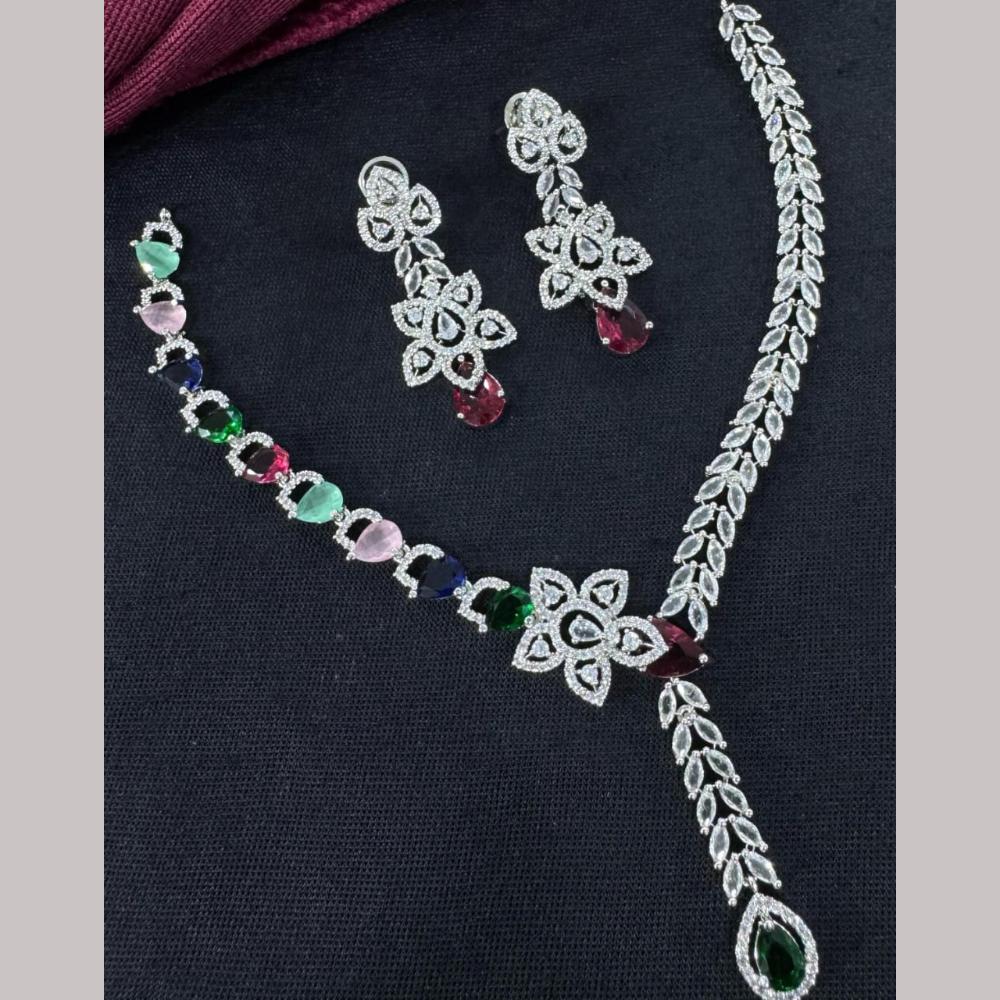 Kavita Art Silver Plated  Adorned with Sparkling American Diamonds Necklace Set