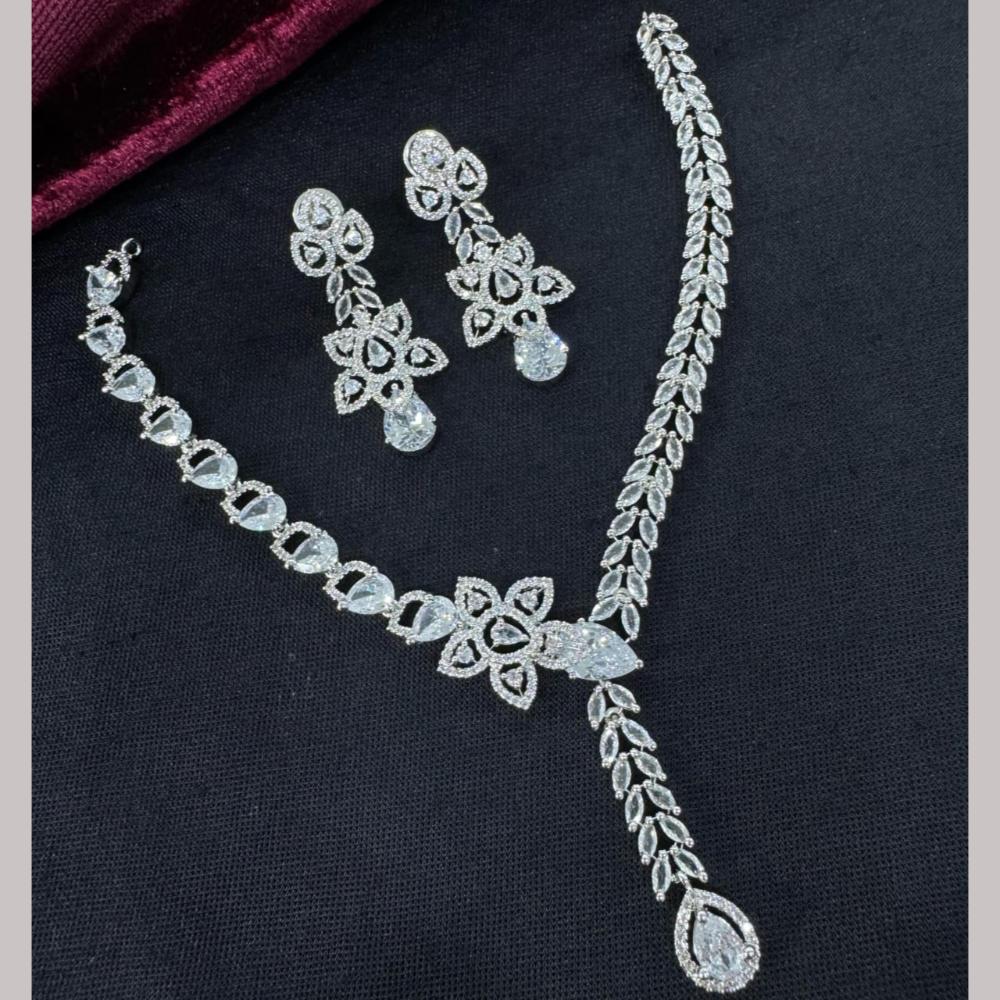 Kavita Art Silver Plated  Adorned with Sparkling American Diamonds Necklace Set