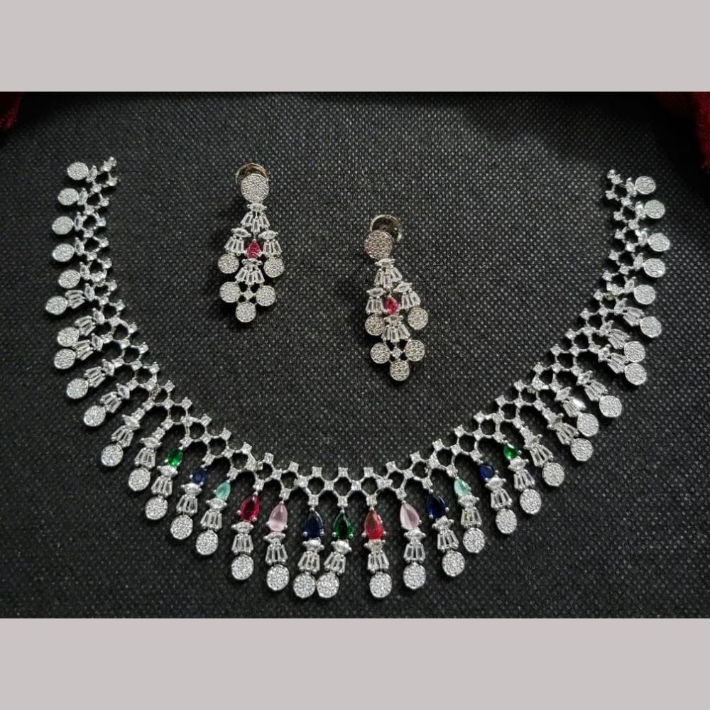 Kavita Art Silver Plated  Adorned with Sparkling American Diamonds Necklace Set