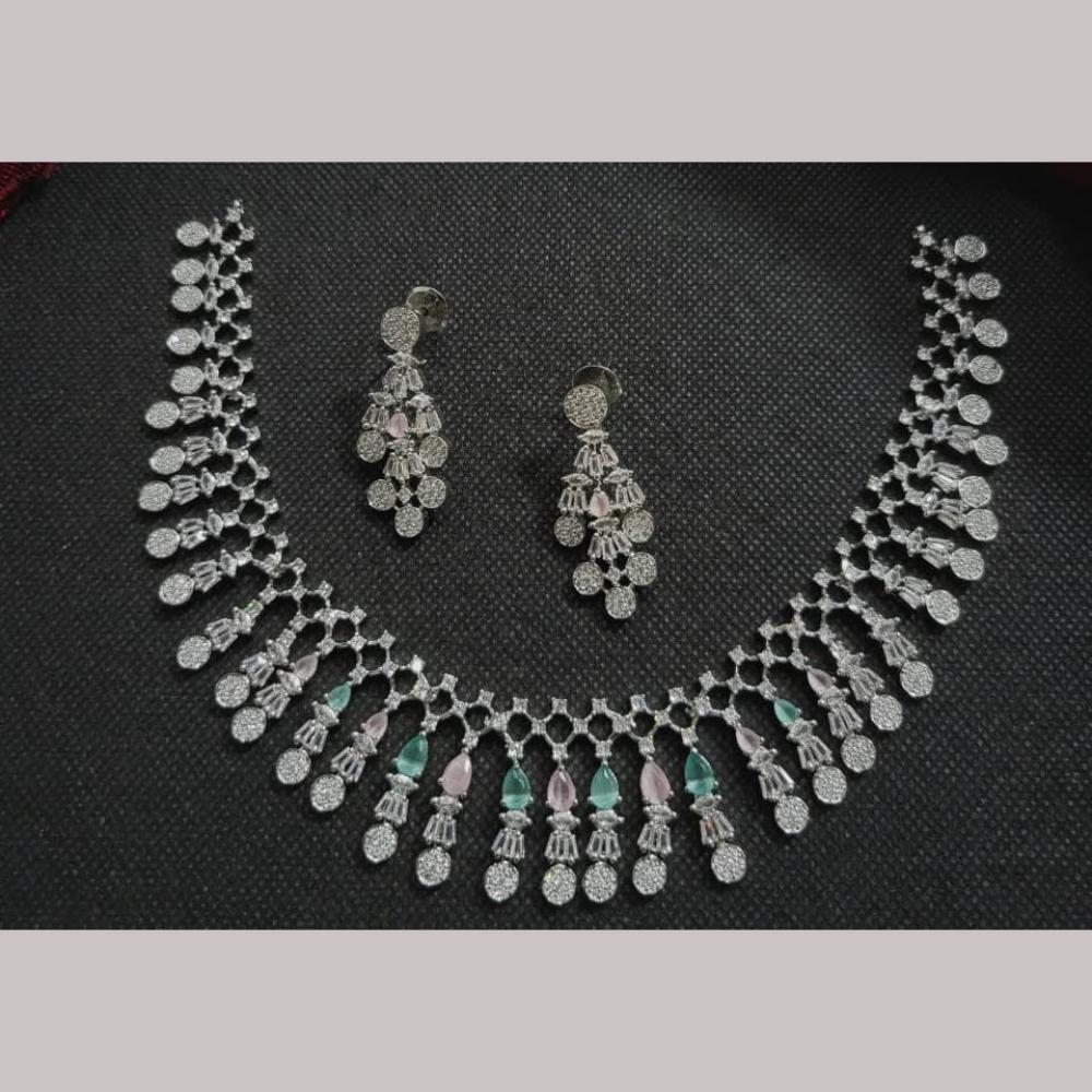 Kavita Art Silver Plated  Adorned with Sparkling American Diamonds Necklace Set