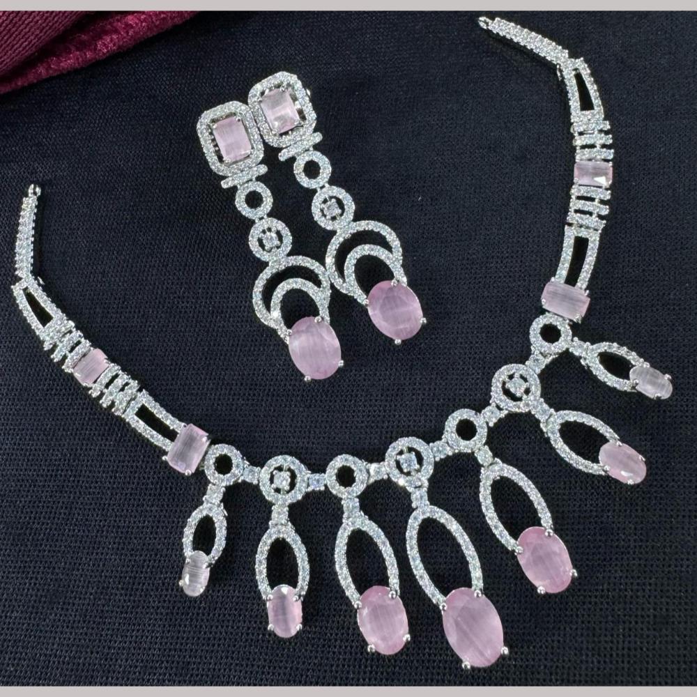 Kavita Art Silver Plated  Adorned with Sparkling American Diamonds Necklace Set
