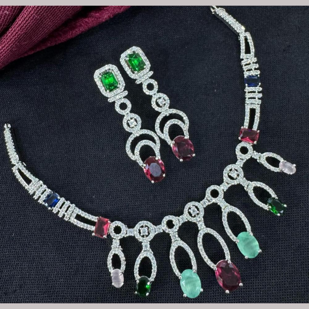 Kavita Art Silver Plated  Adorned with Sparkling American Diamonds Necklace Set