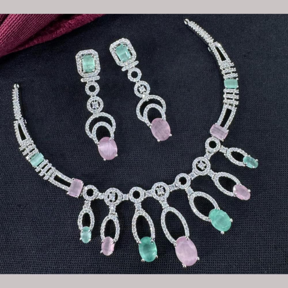 Kavita Art Silver Plated  Adorned with Sparkling American Diamonds Necklace Set
