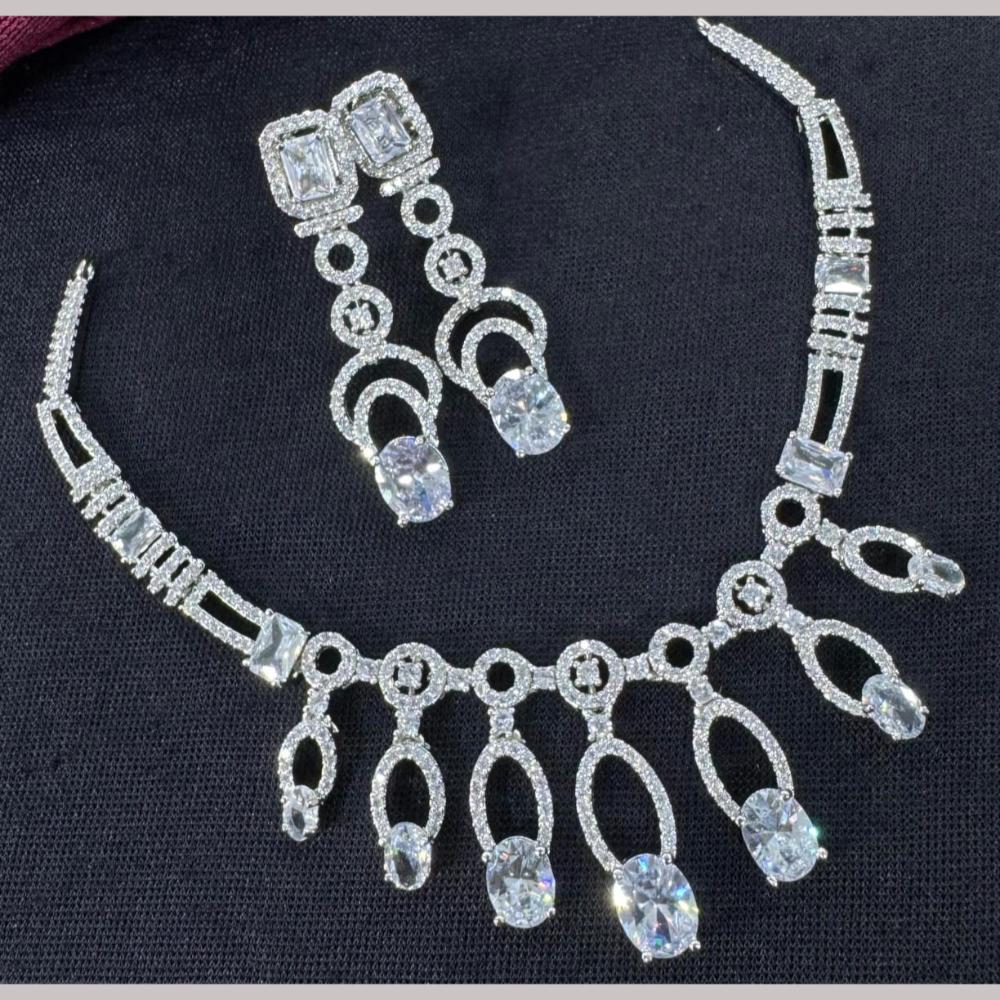 Kavita Art Silver Plated  Adorned with Sparkling American Diamonds Necklace Set