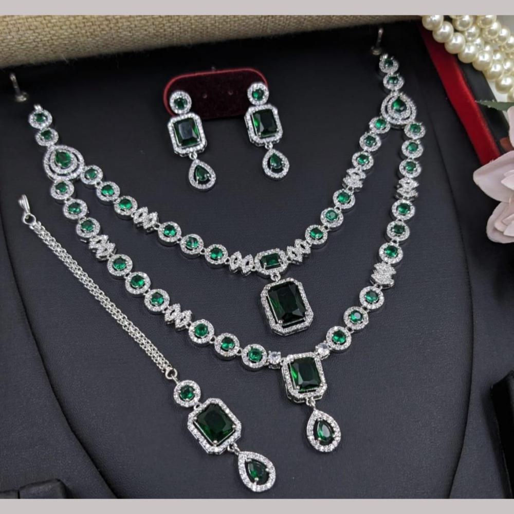 Kavita Art Silver Plated  Adorned with Sparkling American Diamonds Necklace Set