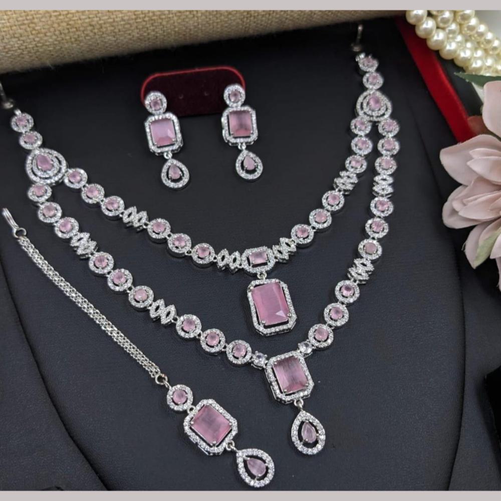 Kavita Art Silver Plated  Adorned with Sparkling American Diamonds Necklace Set