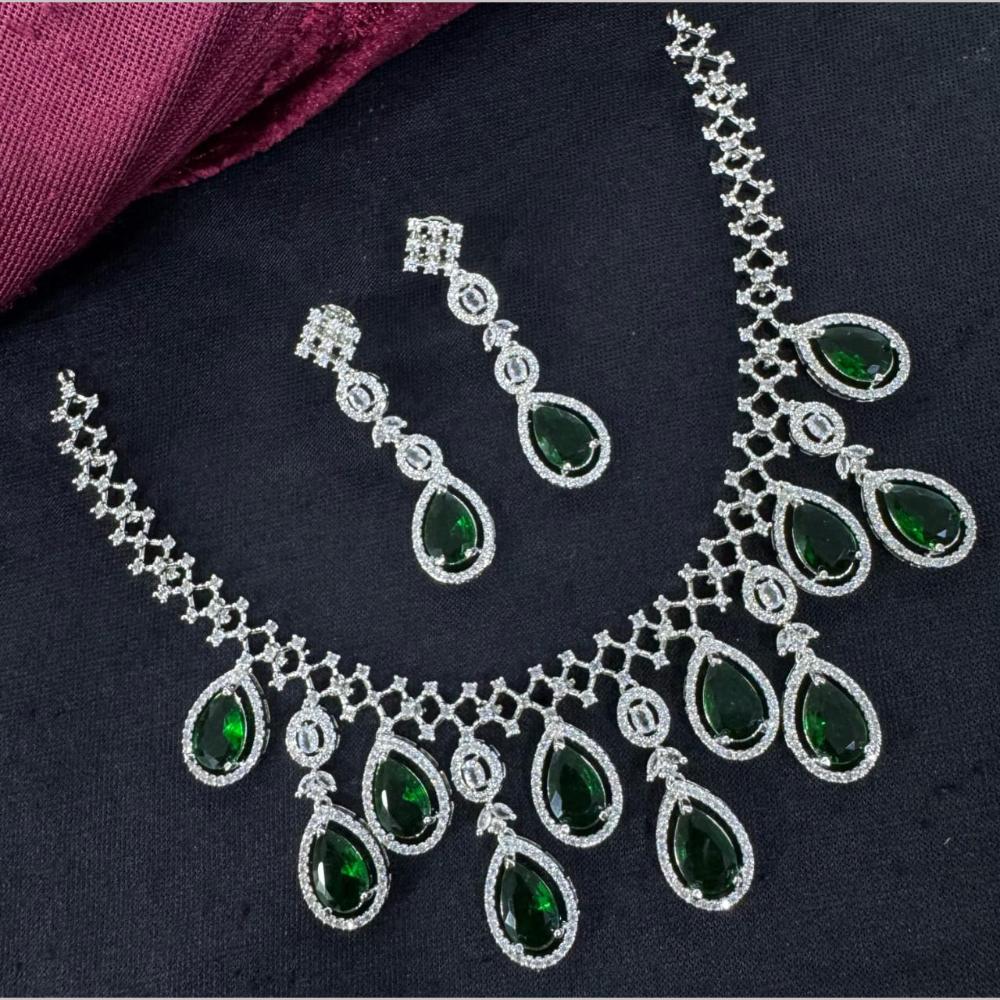Kavita Art Silver Plated  Adorned with Sparkling American Diamonds Necklace Set
