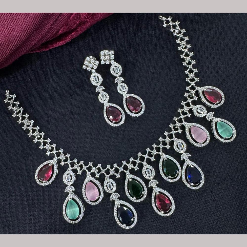 Kavita Art Silver Plated  Adorned with Sparkling American Diamonds Necklace Set