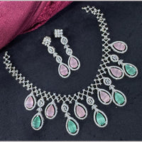 Kavita Art Silver Plated  Adorned with Sparkling American Diamonds Necklace Set