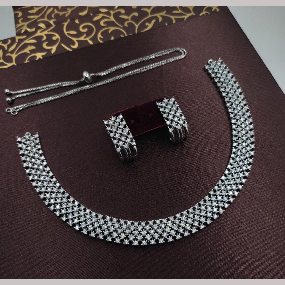 Kavita Art  Silver-Plated Glamorous American Diamond Necklace Set