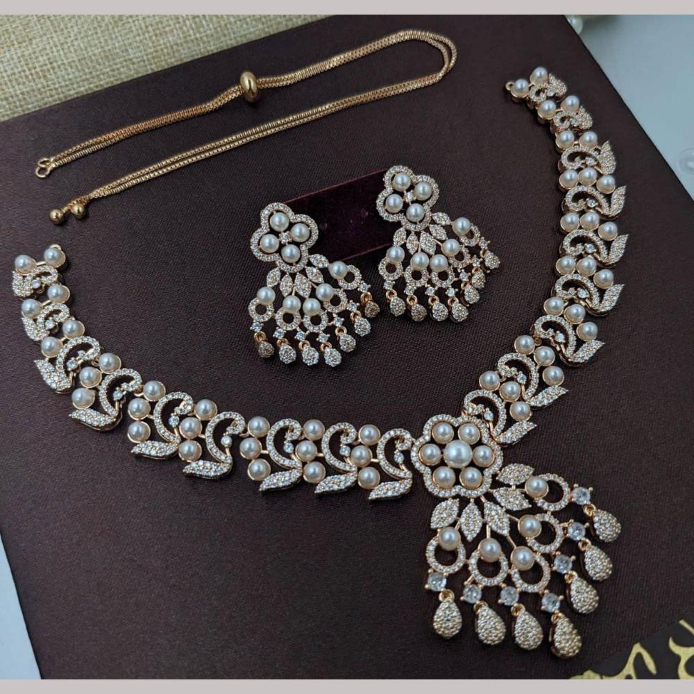 Kavita Art  Rose Gold-Plated Glamorous American Diamond Necklace Set