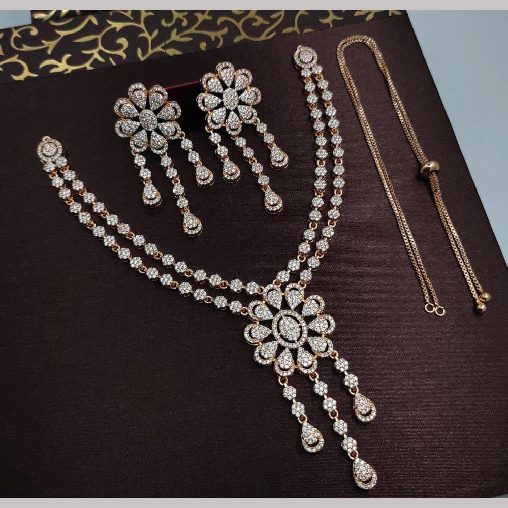 Kavita Art  Rose Gold-Plated Glamorous American Diamond Necklace Set