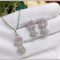 Kavita Art Silver Plated AD Pendant Set