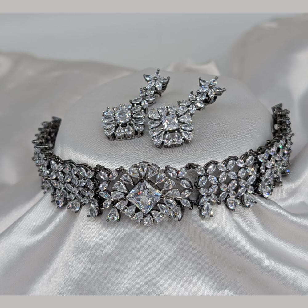 Kavita Art Black Finish American Diamond Choker Set