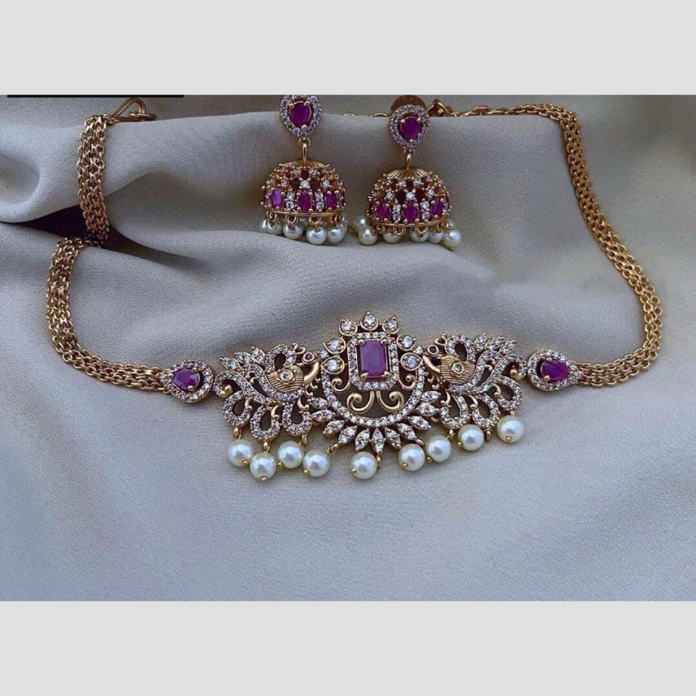 Kavita Art Elegant Gold Plated Austrian Stones And Pearl Choker Necklace Set
