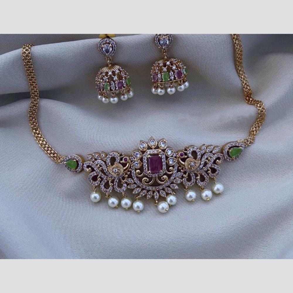 Kavita Art Elegant Gold Plated Austrian Stones And Pearl Choker Necklace Set