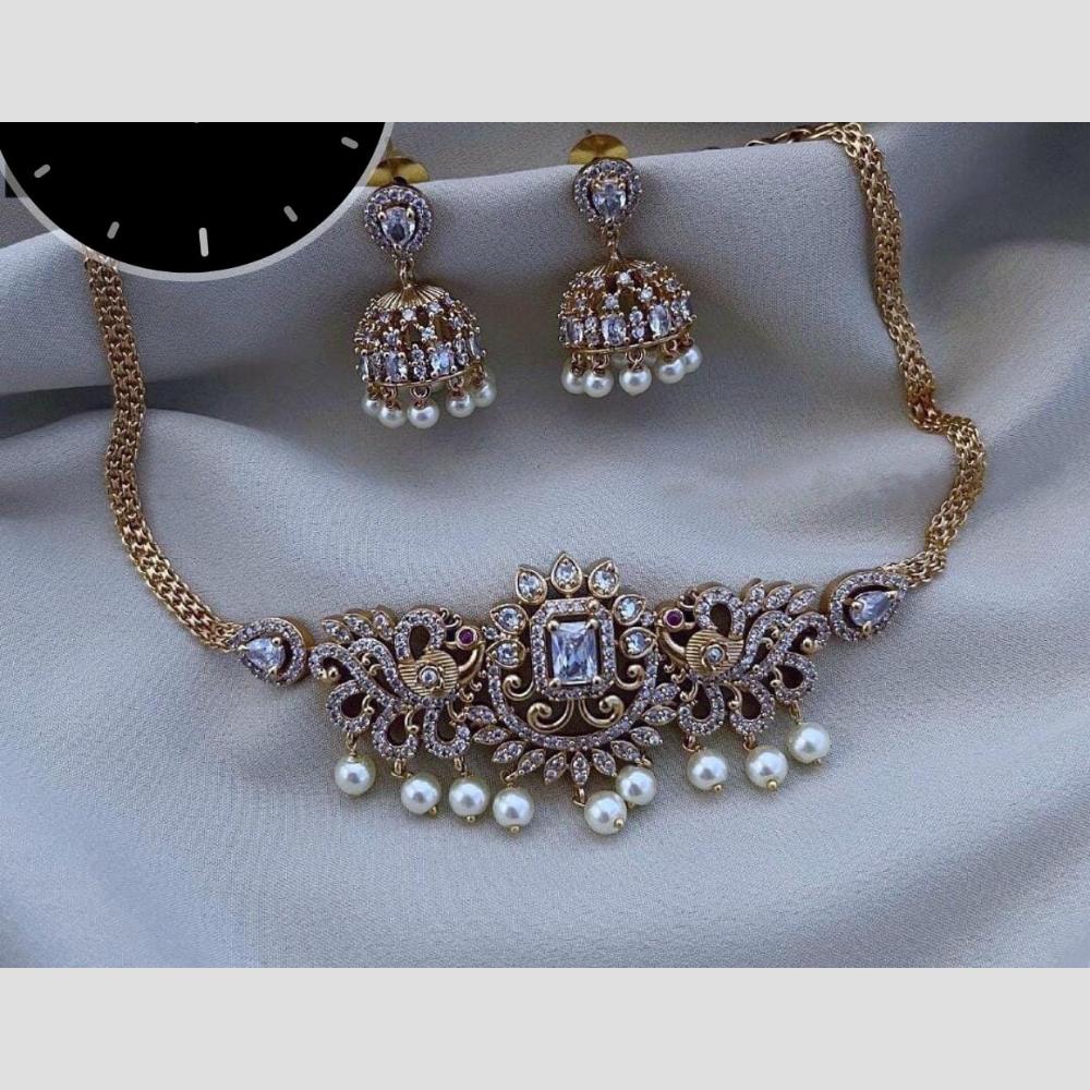 Kavita Art Elegant Gold Plated Austrian Stones And Pearl Choker Necklace Set