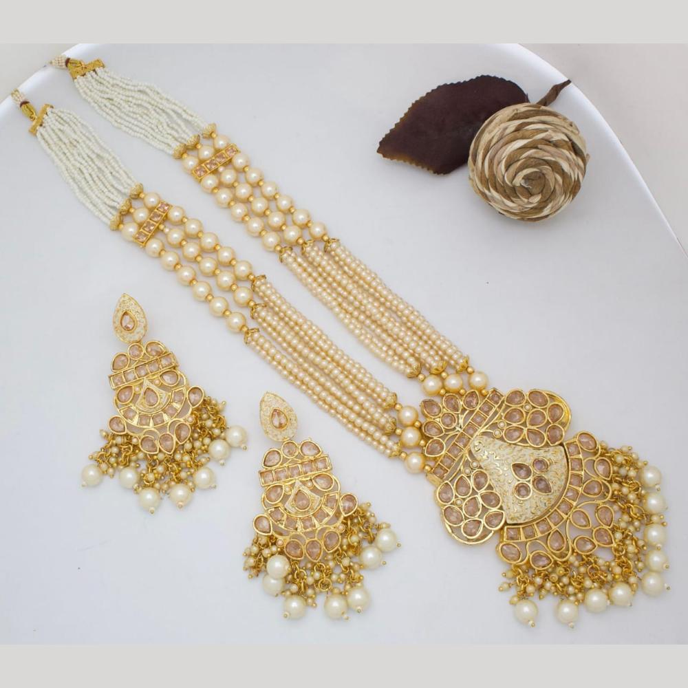 Kavita Art Gold Plated Kundan Stone Pearl And Beads Meenakari Long Necklace Set