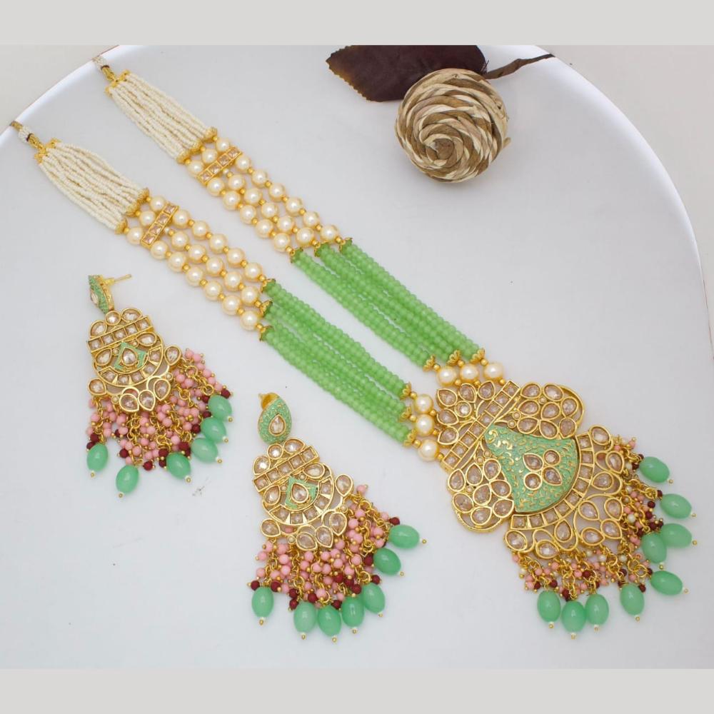 Kavita Art Gold Plated Kundan Stone Pearl And Beads Meenakari Long Necklace Set