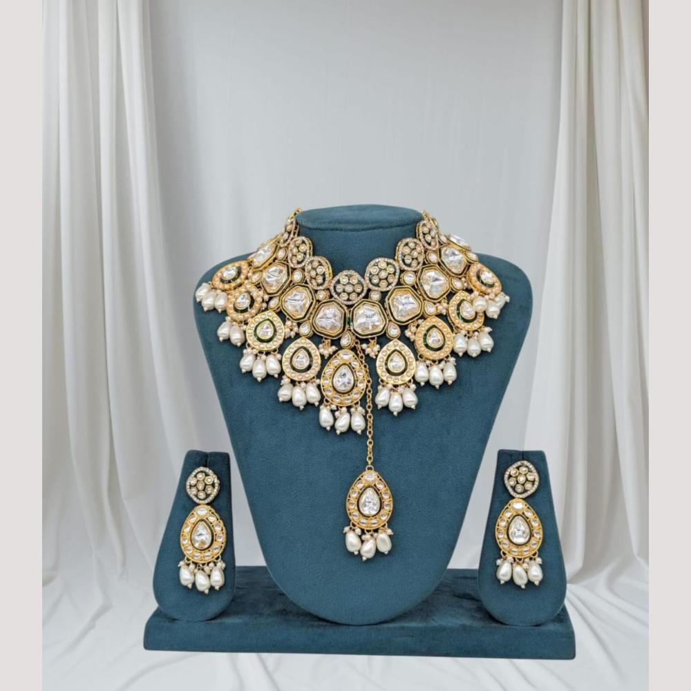 Kavita Art Gold Plated Kundan Stone And Pearl Choker Necklace Set