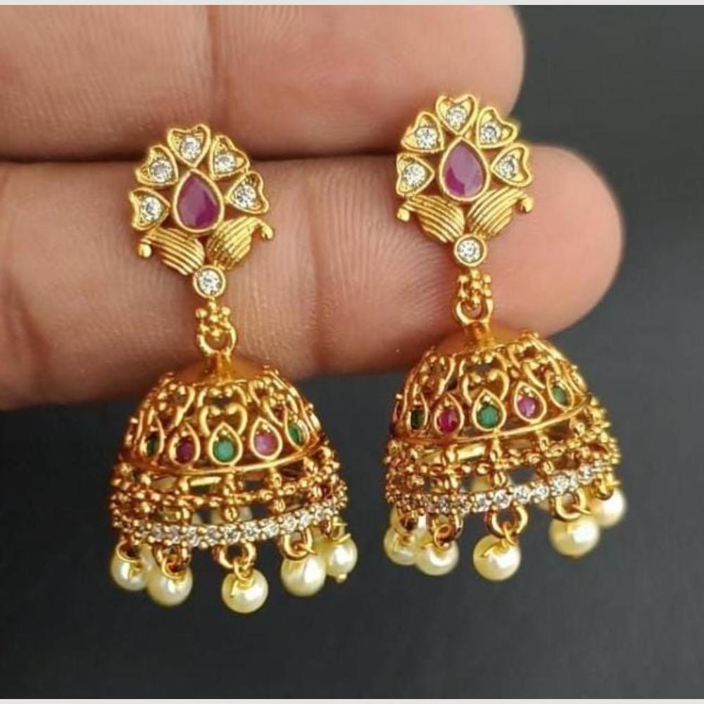 Kavita Art Gold Plated Austrian Stone And Pearl Jhumki Earrings